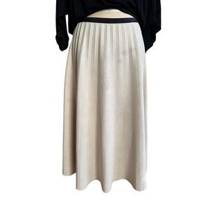 Yal‎ New York Creme Faux Suede Pleated Midi Skirt sz Large EUC